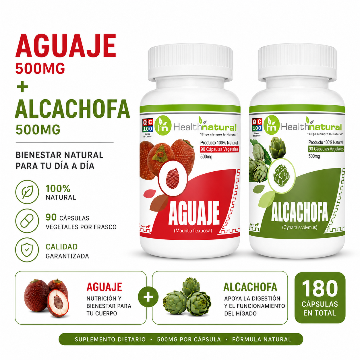 AGUAJE HEALTHNATURAL 500MG + ALCACHOFA HEALTHNATURAL 500MG - 1