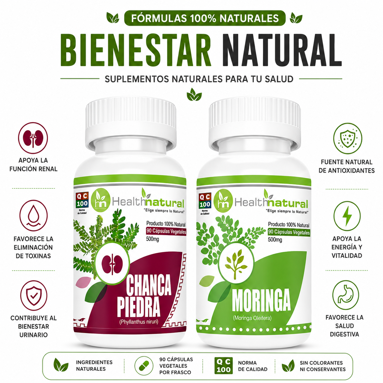 CHANCA PIEDRA HEALTHNATURAL 500MG + MORINGA HEALTHNATURAL 500MG - 1