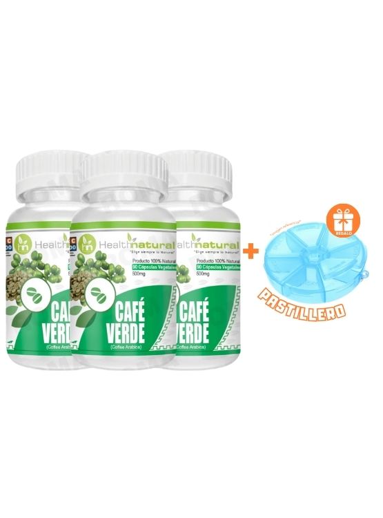 PACK 3 CAFÉ VERDE HEALTHNATURAL 1500MG + REGALO PASTILLERO - 1
