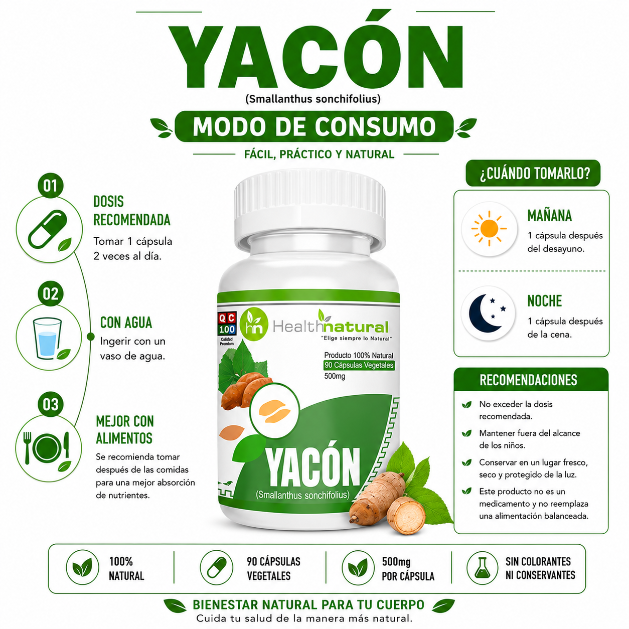 PACK 2 YACÓN HEALTHNATURAL 1000MG - 3