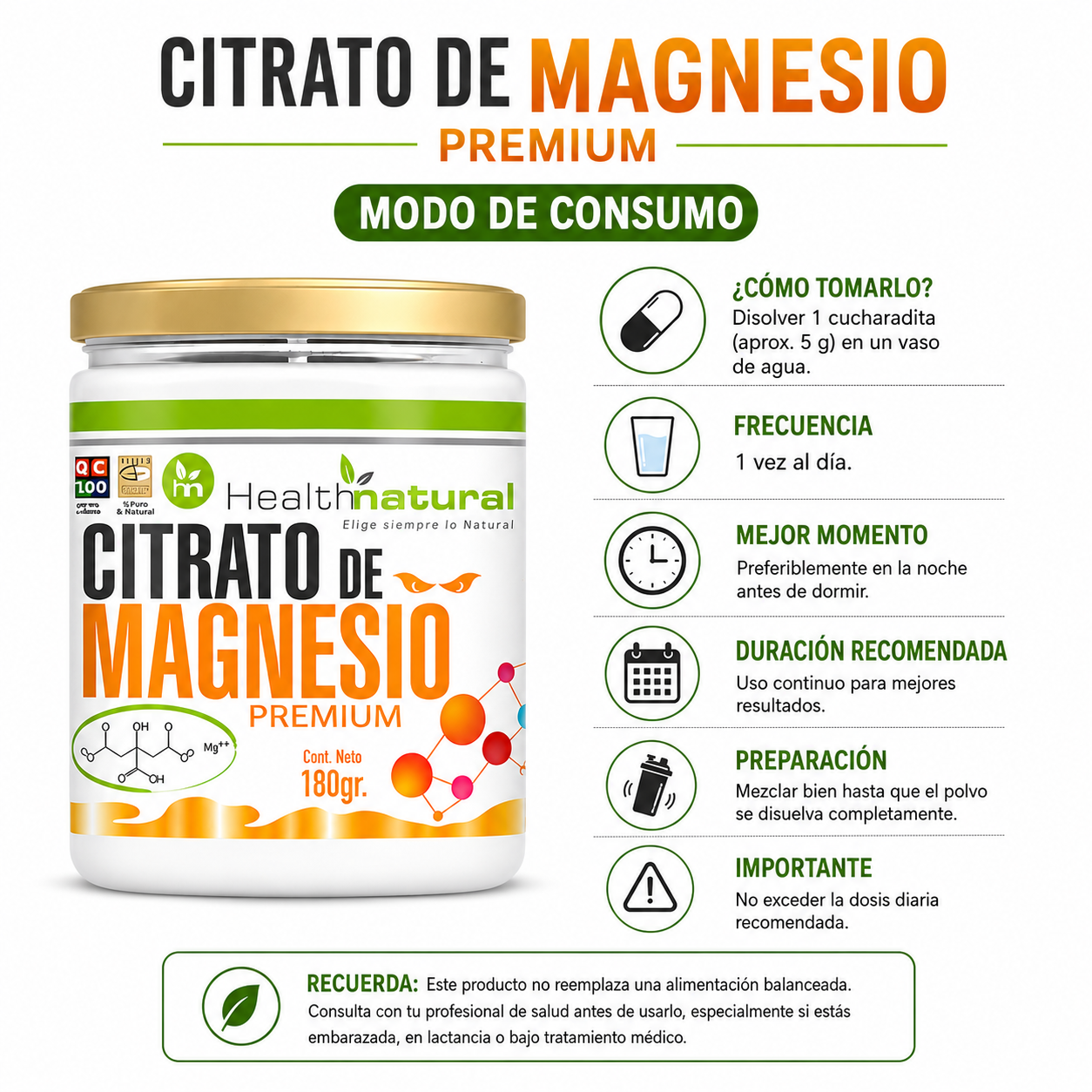 CITRATO DE MAGNESIO PREMIUM HEALTHNATURAL 180GR - 3
