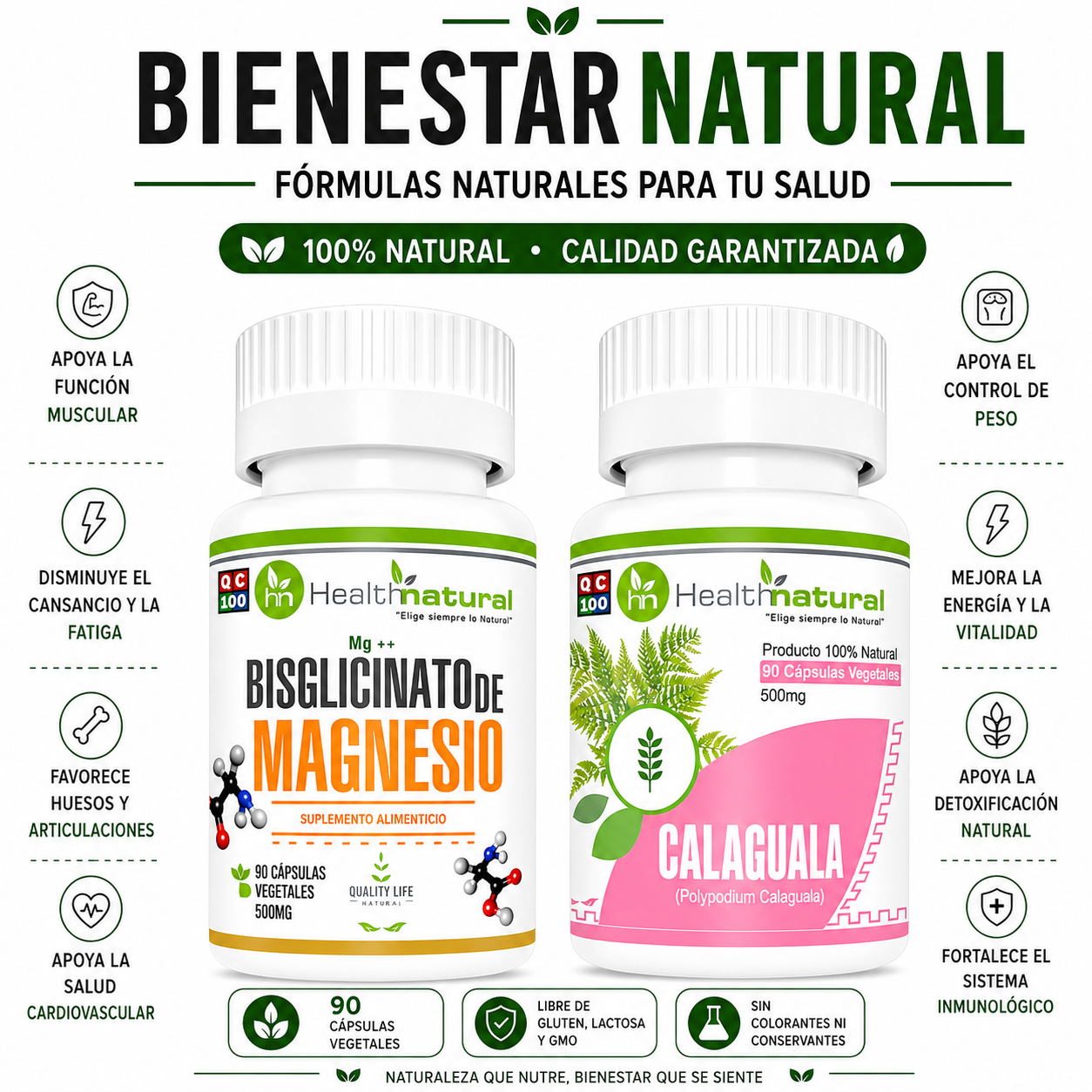 BISGLICINATO DE MAGNESIO HEALTHNATURAL + CALAGUALA HEALTHNATURAL - 1