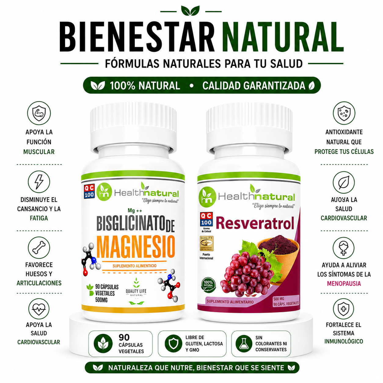 BISGLICINATO MAGNESIO HEALTHNATURAL + RESVERATROL HEALTHNATURAL - 1