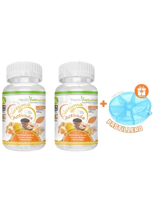 PACK 2 CÚRCUMA ACTIVADA HEALTHNATURAL 1000MG + REGALO PASTILLERO - 1