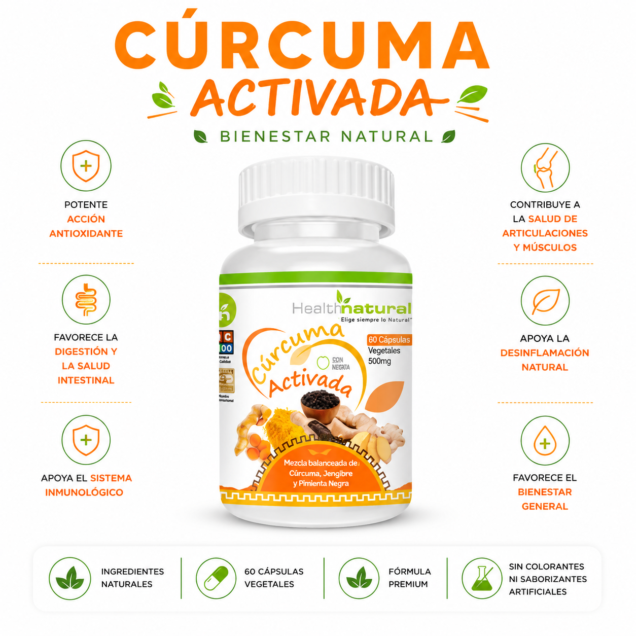 CÚRCUMA ACTIVADA HEALTHNATURAL 500MG - 1
