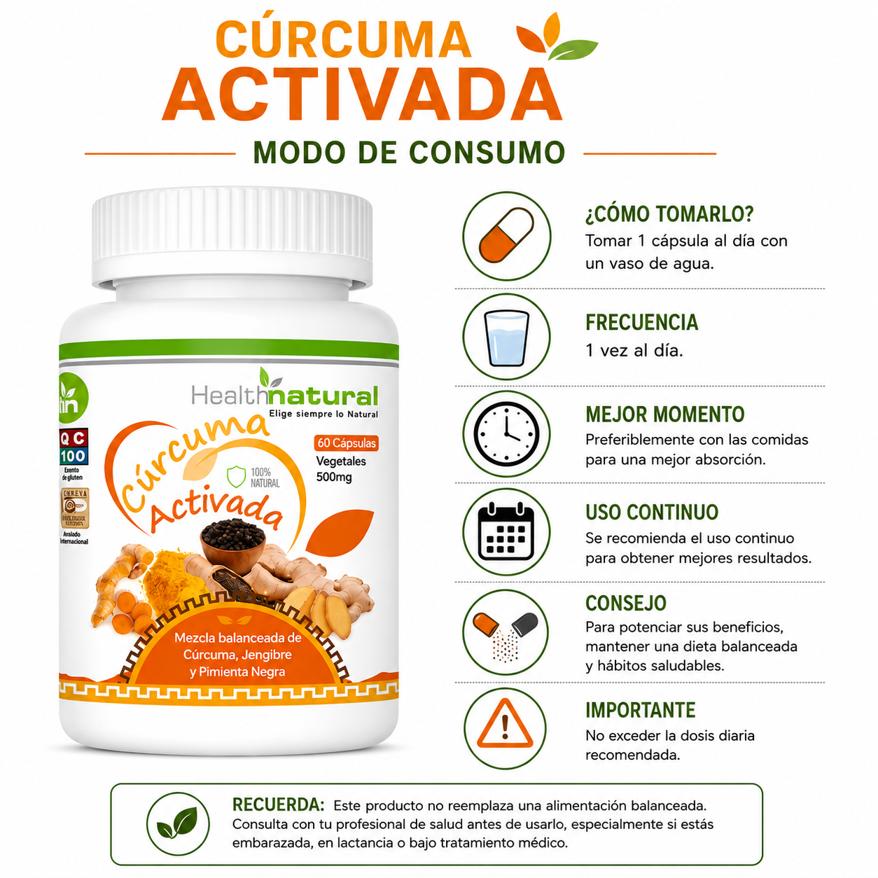 CÚRCUMA ACTIVADA HEALTHNATURAL 500MG - 3