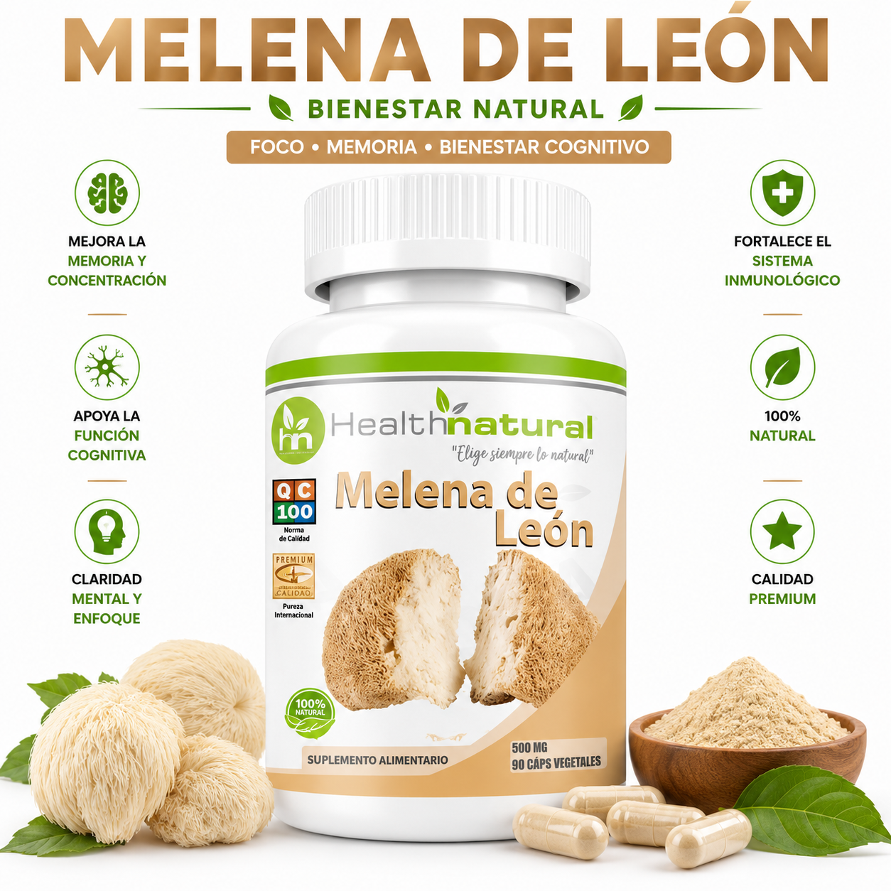 MELENA DE LEÓN HEALTHNATURAL 500MG - 1
