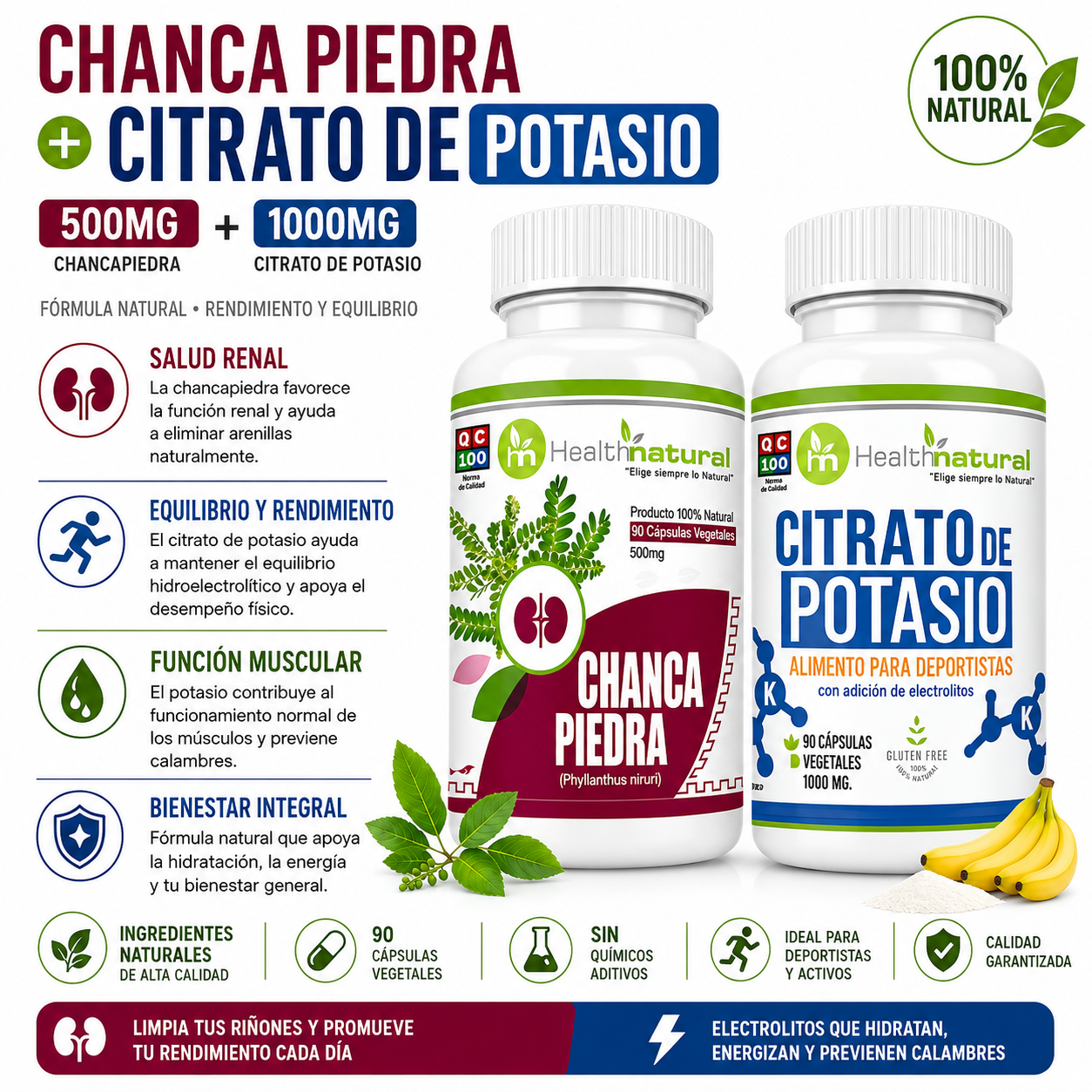 CHANCA PIEDRA HEALTHNATURAL + CITRATO DE POTASIO HEALTHNATURAL 1000MG - 1