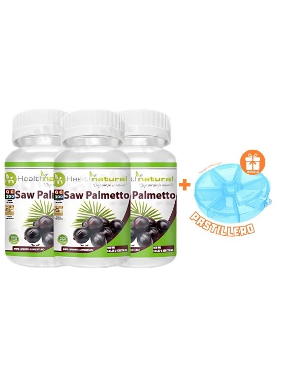 PACK 3 SAW PALMETTO HEALTHNATURAL 1500MG + REGALO PASTILLERO - 1