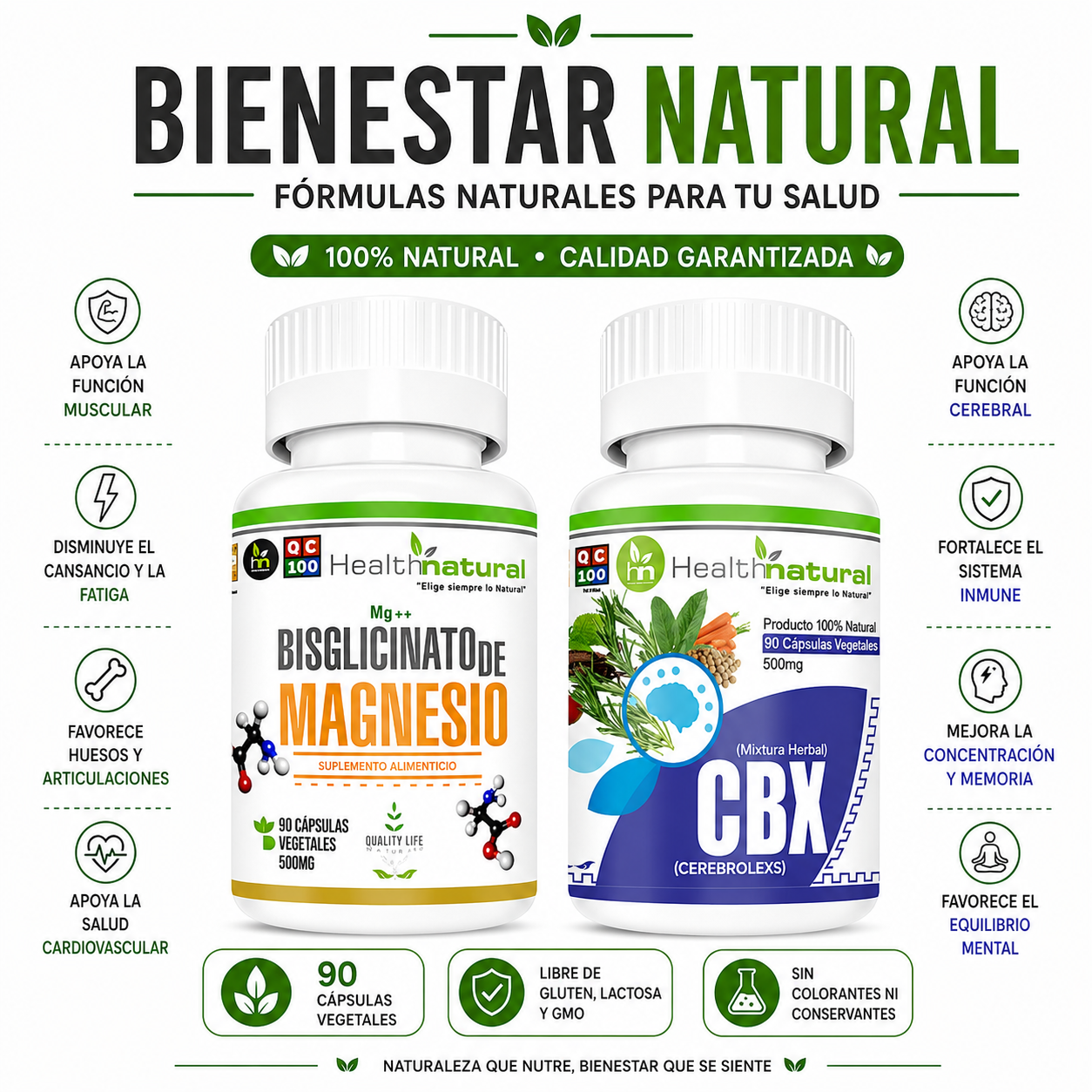 BISGLICINATO DE MAGNESIO HEALTHNATURAL + CBX (CEREBROLEXS) HEALTHNATURAL - 1