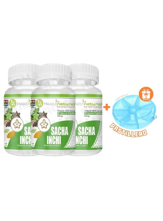 PACK 3 SACHA INCHI HEALTHNATURAL 1500MG + REGALO PASTILLERO - 1