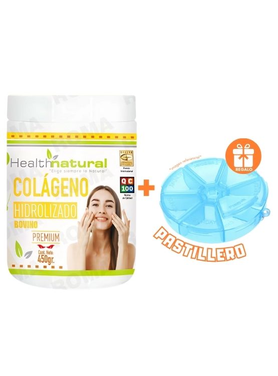 COLÁGENO HIDROLIZADO PREMIUM HEALTHNATURAL 450MG + REGALO PASTILLERO - 1