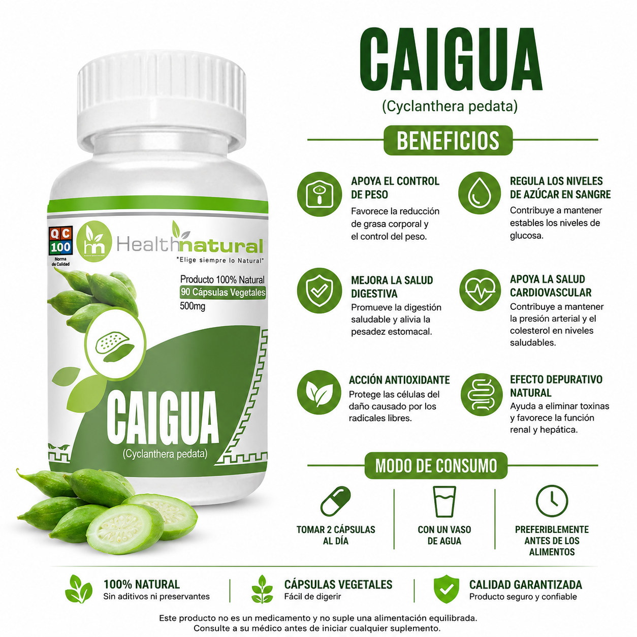 BISGLICINATO MAGNESIO HEALTHNATURAL 500MG + CAIGUA HEALTHNATURAL 500MG - 3