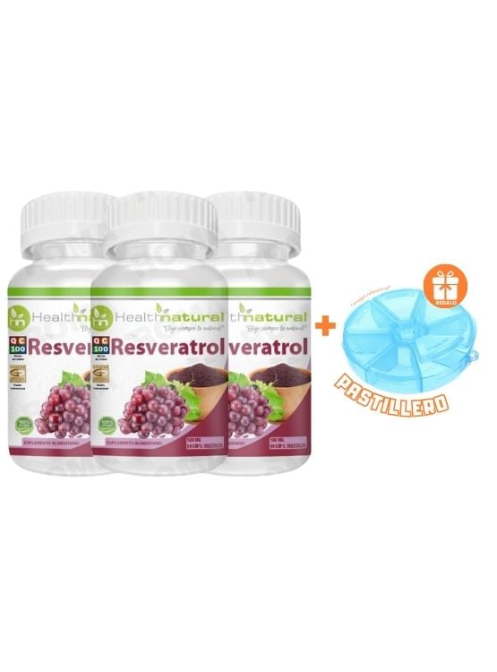 PACK 3 RESVERATROL HEALTHNATURAL 1500MG + REGALO PASTILLERO - 1