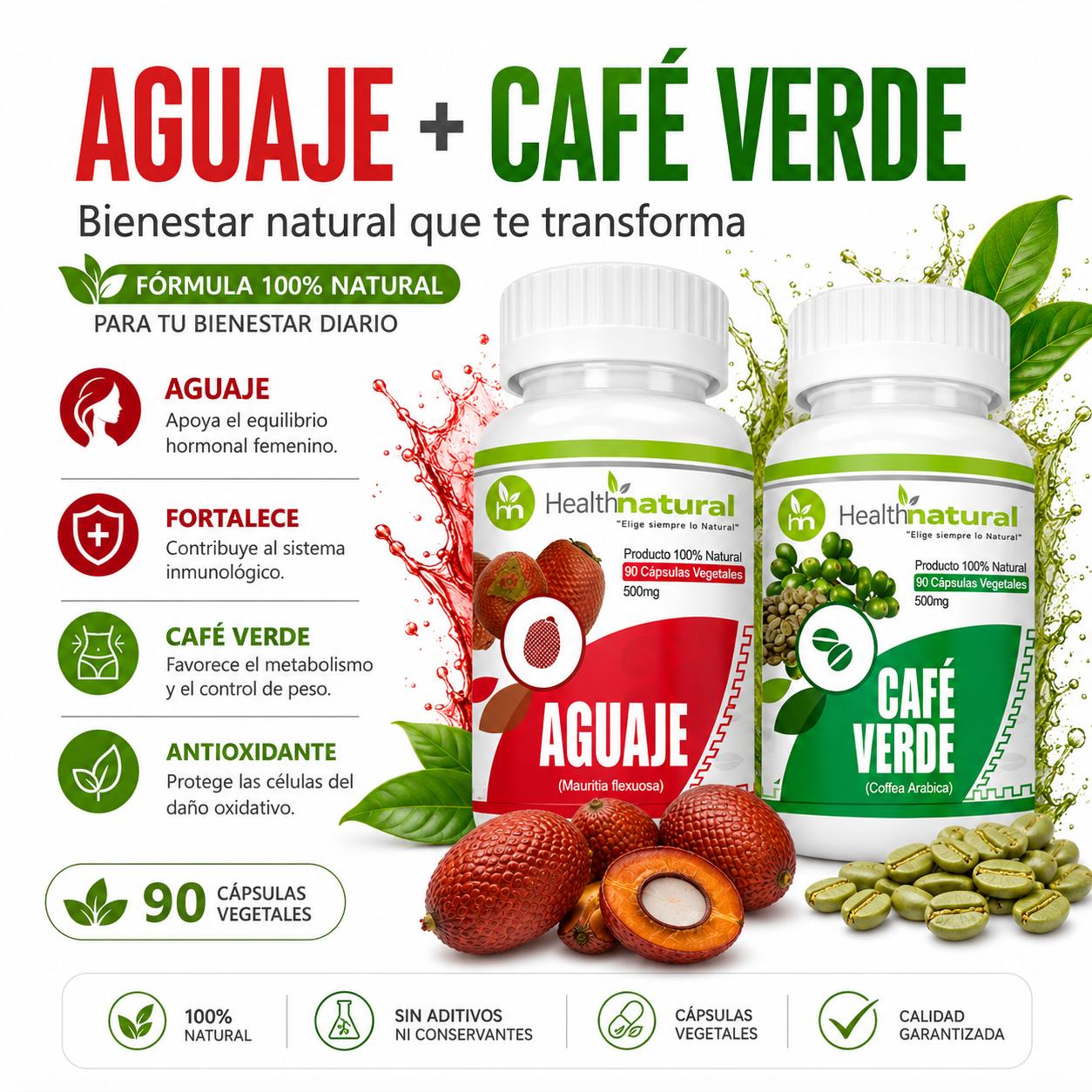 AGUAJE HEALTHNATURAL 500MG + CAFÉ VERDE HEALTHNATURAL 500MG - 1