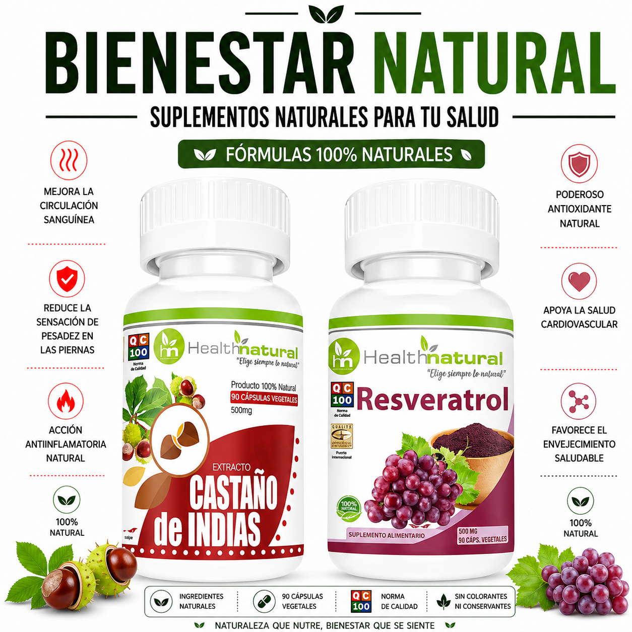 CASTAÑO DE INDIAS HEALTHNATURAL + RESVERATROL HEALTHNATURAL 500MG - 1