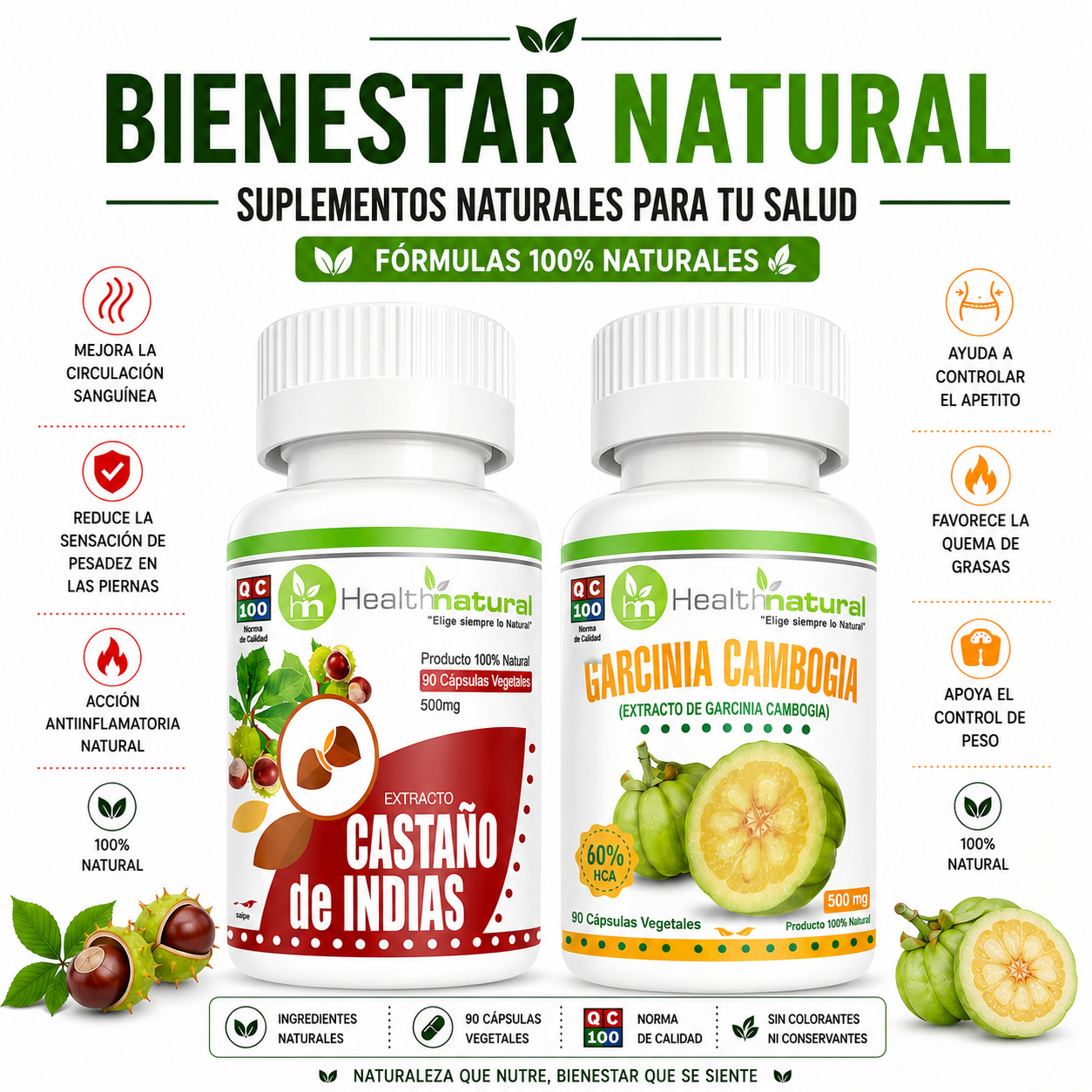 CASTAÑO DE INDIAS HEALTHNATURAL + GARCINIA CAMBOGIA HEALTHNATURAL - 1