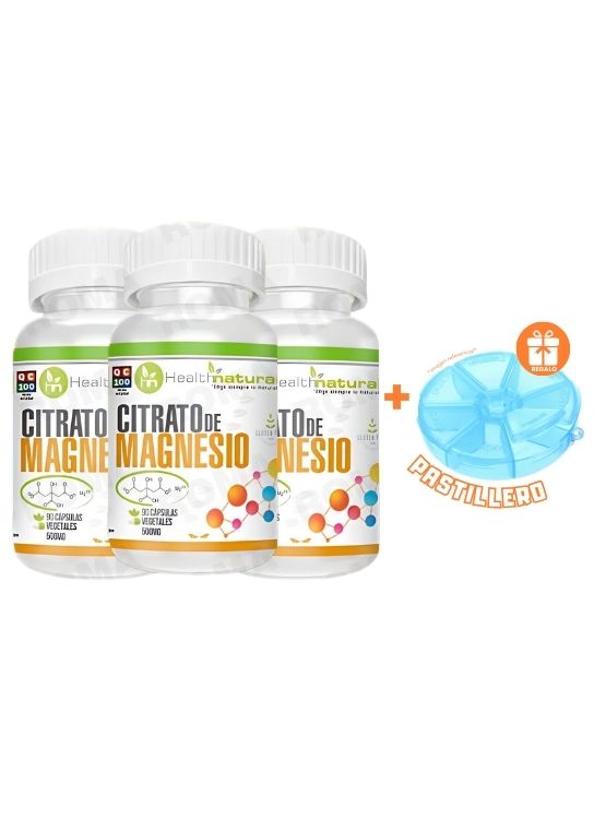 PACK 3 CITRATO DE MAGNESIO HEALTHNATURAL 1500MG + REGALO PASTILLERO - 1