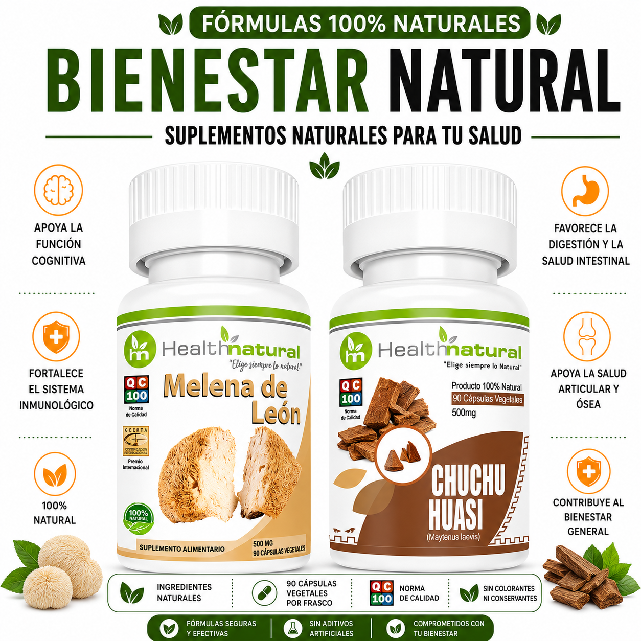 MELENA DE LEÓN HEALTHNATURAL 500MG + CHUCHUHUASI HEALTHNATURAL 500MG - 1