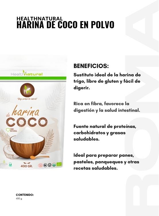 HARINA DE COCO EN POLVO 400G HEALTHNATURAL - 2