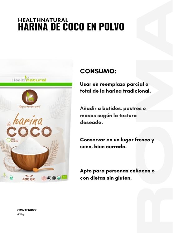 HARINA DE COCO EN POLVO 400G HEALTHNATURAL - 3