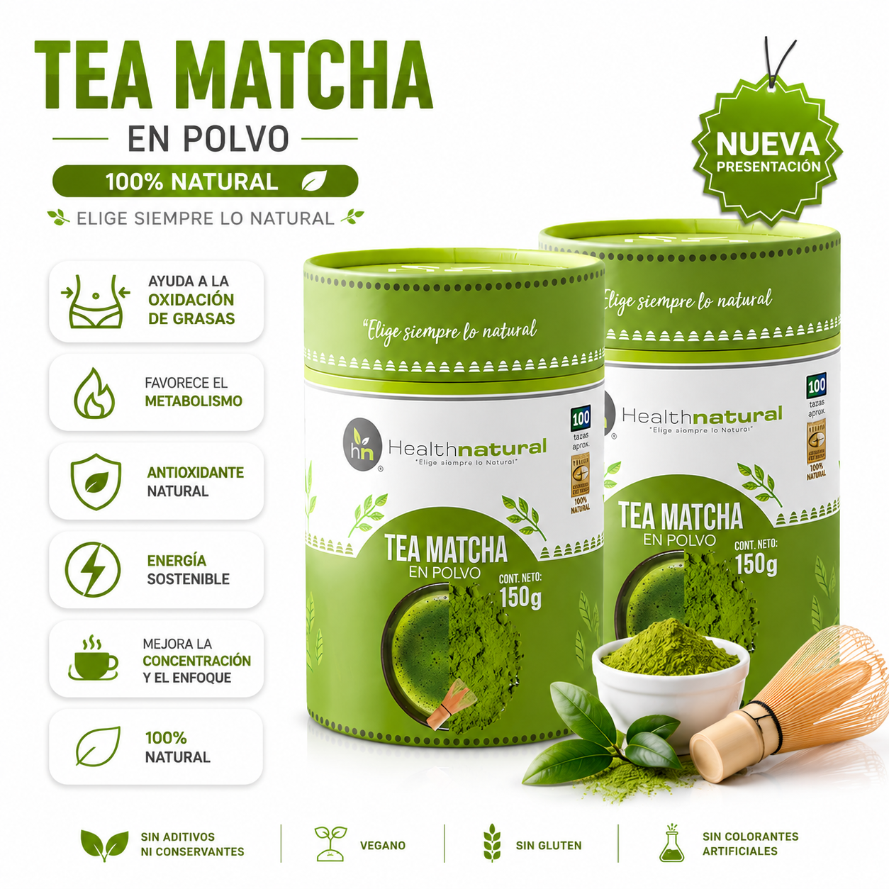 PACK 2 TÉ MATCHA ORGÁNICO 150G HEALTHNATURAL - 1