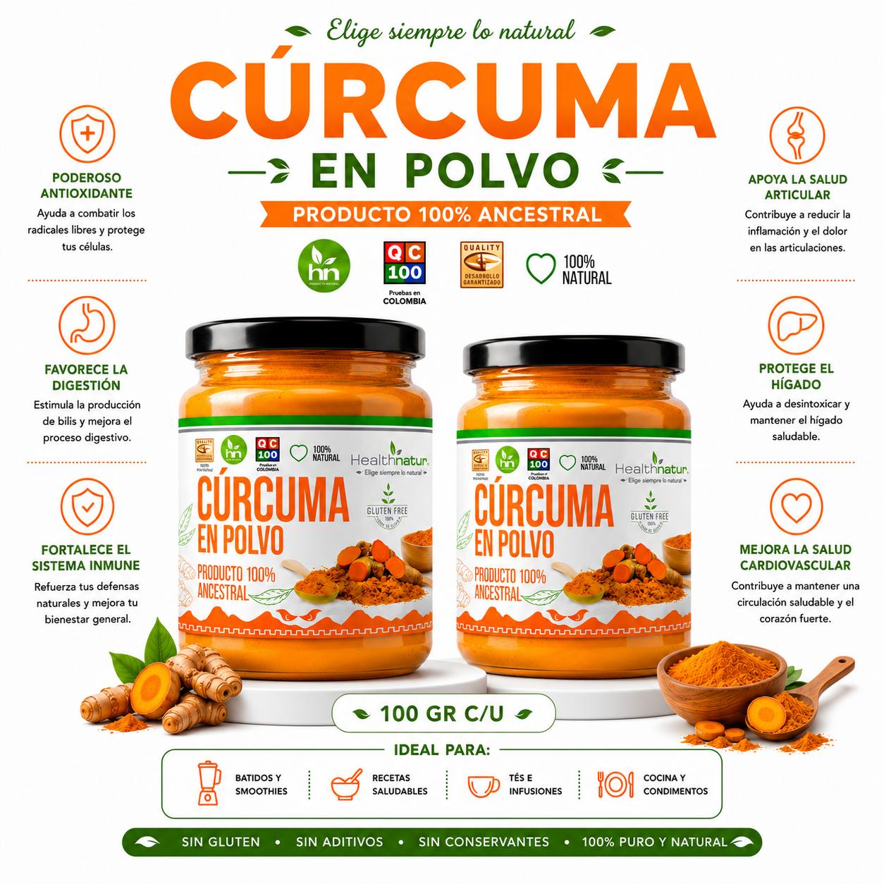 PACK 2 CÚRCUMA EN POLVO 100G HEALTHNATURAL - 1