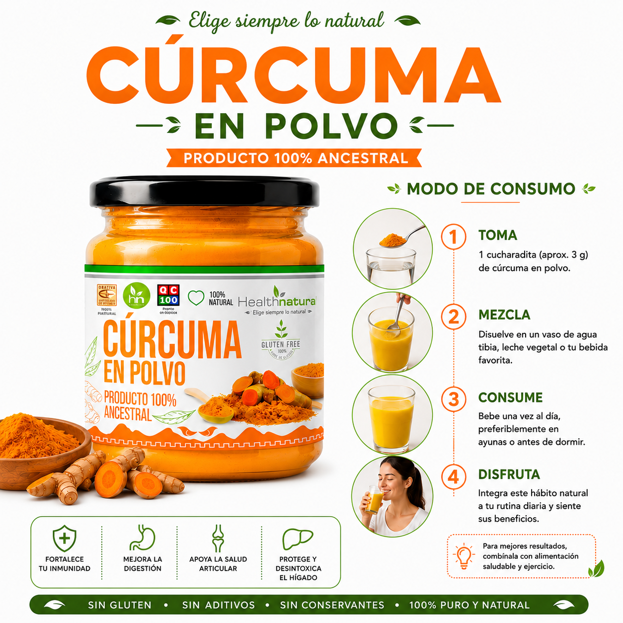 PACK 2 CÚRCUMA EN POLVO 100G HEALTHNATURAL - 3
