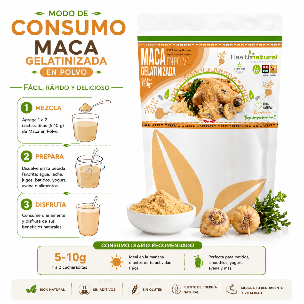 MACA GELATINIZADA EN POLVO 150G HEALTHNATURAL - 3