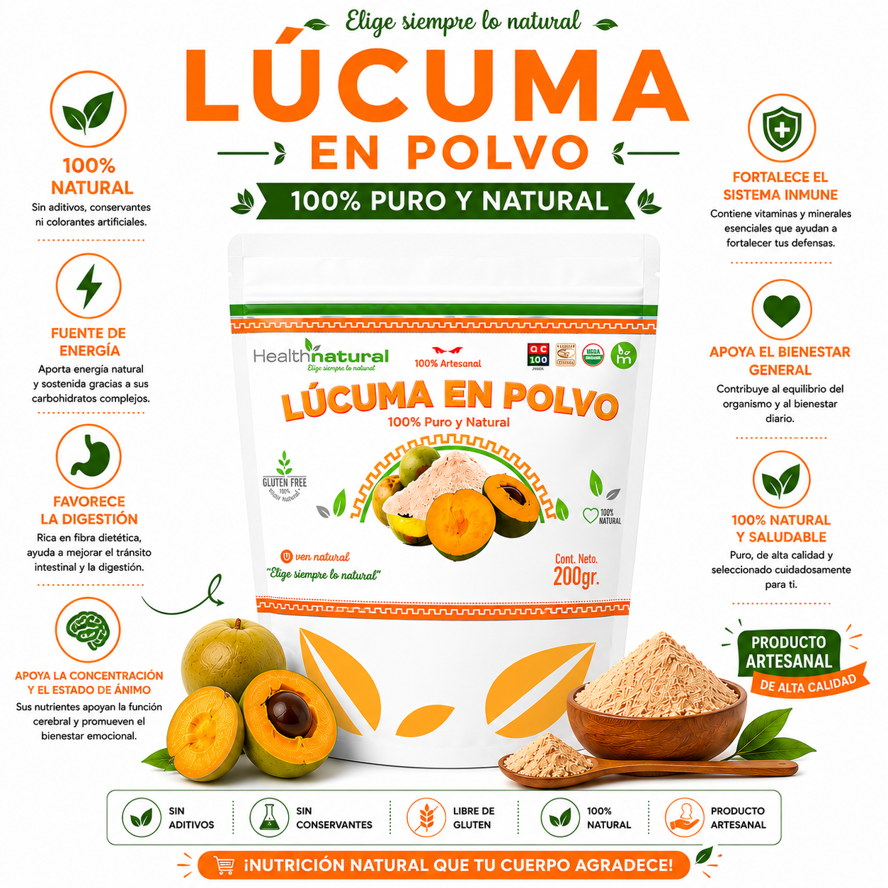 LÚCUMA EN POLVO 200G HEALTHNATURAL - 1