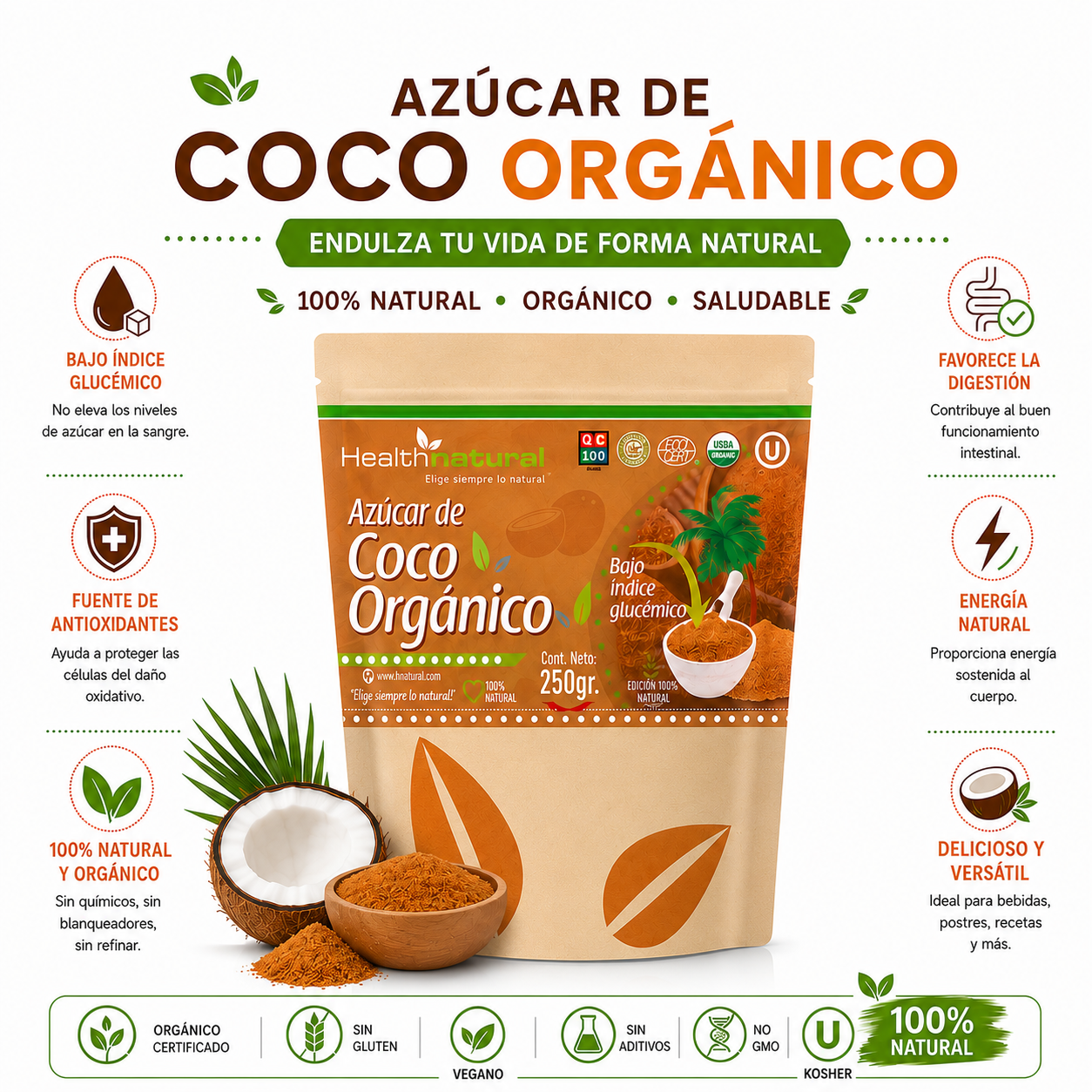 AZÚCAR DE COCO ORGÁNICO 250G HEALTHNATURAL - 2
