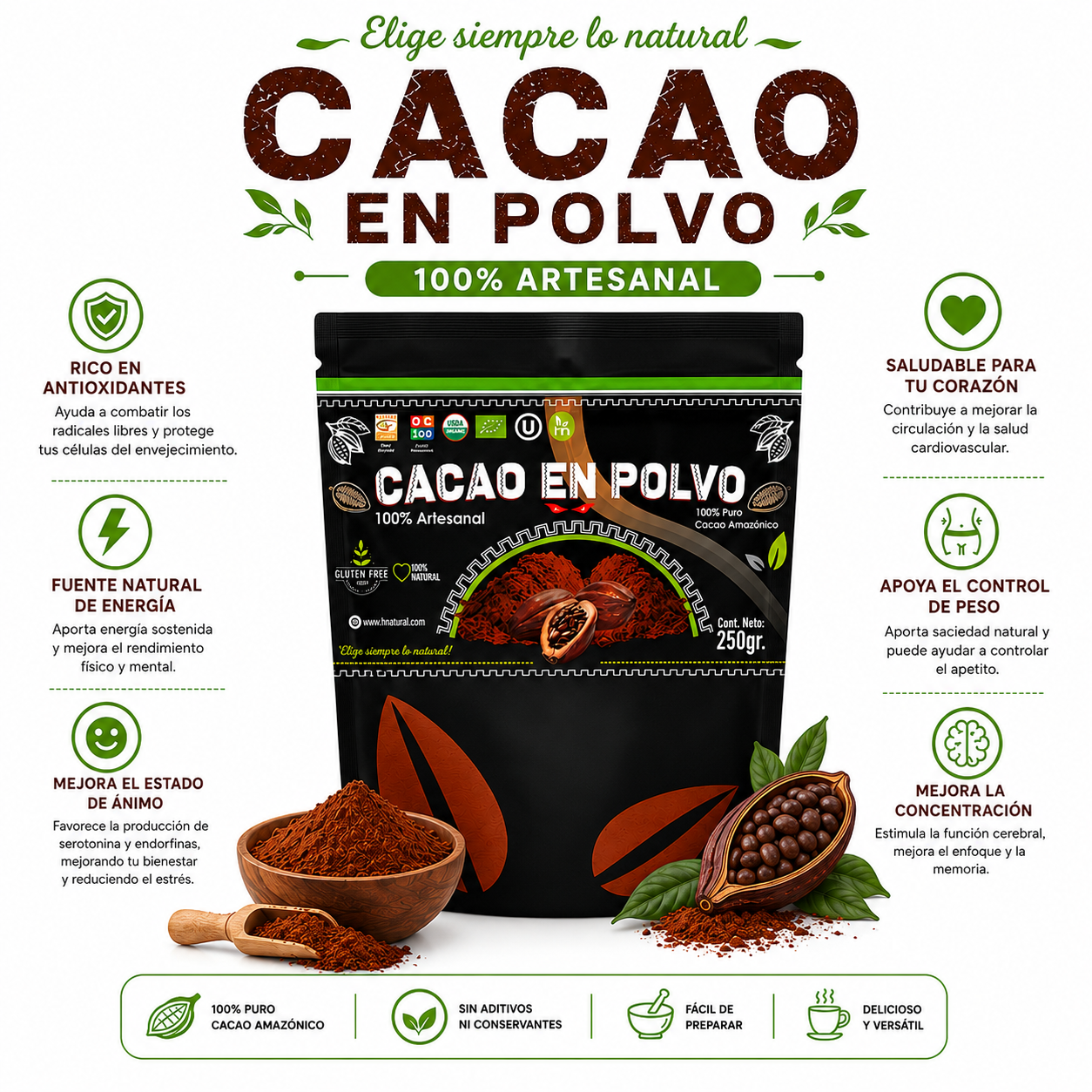 PACK 2 CACAO EN POLVO 250G HEALTHNATURAL - 2