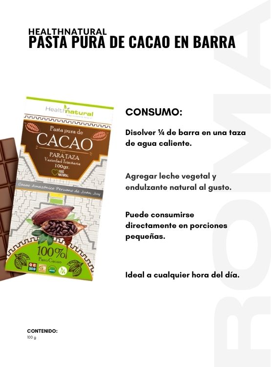 PASTA PURA DE CACAO EN BARRA 100G HEALTHNATURAL - 3