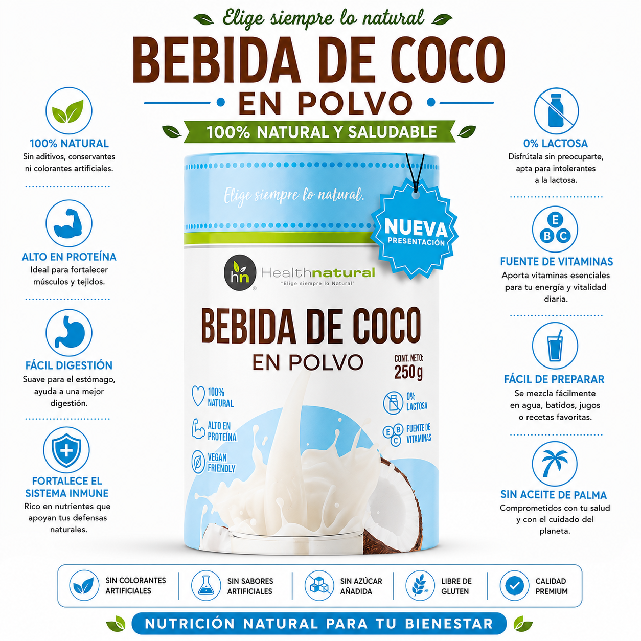 BEBIDA DE COCO EN POLVO 250G HEALTHNATURAL - 1