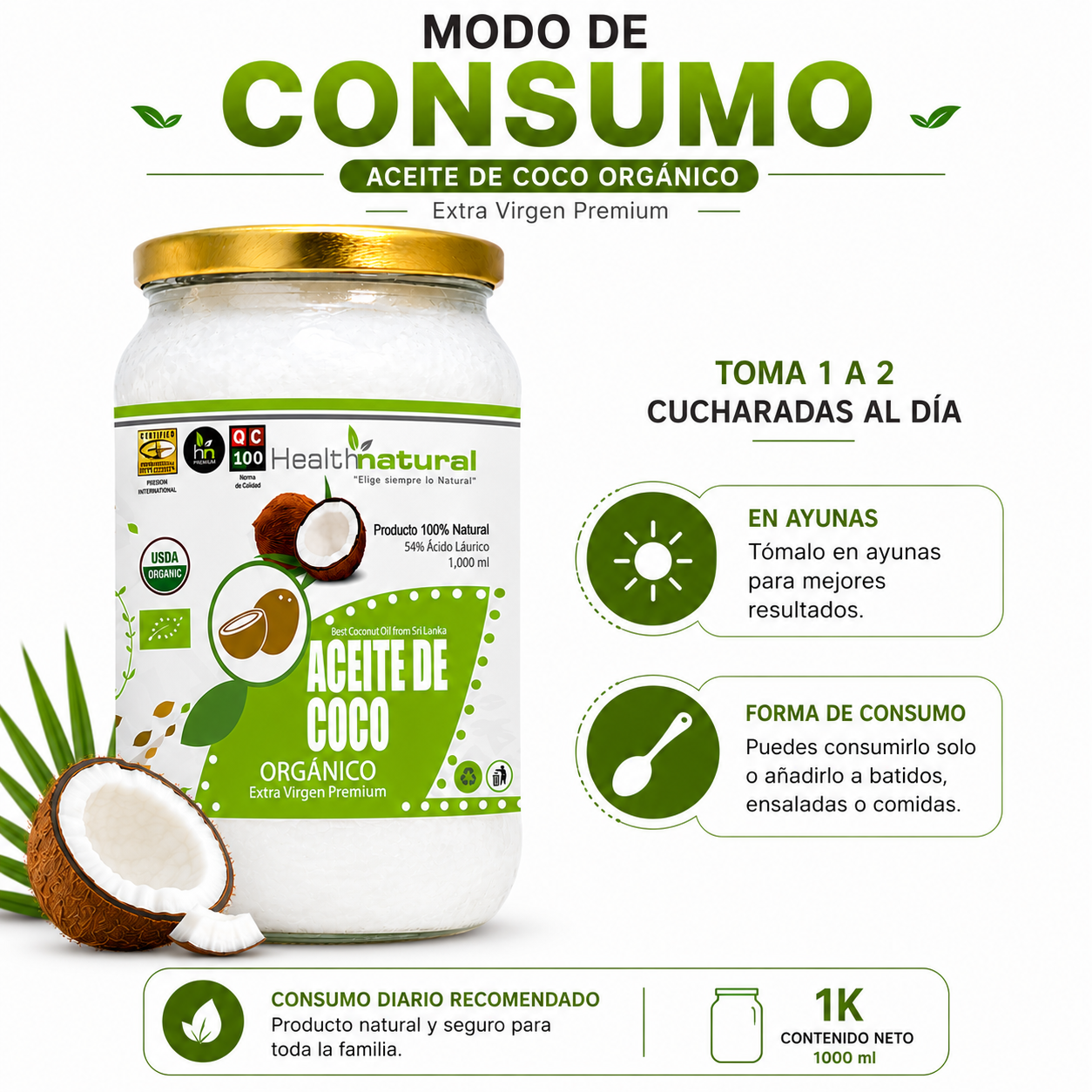 PACK 2 ACEITE DE COCO ORGÁNICO HEALTHNATURAL 2000ML - 3
