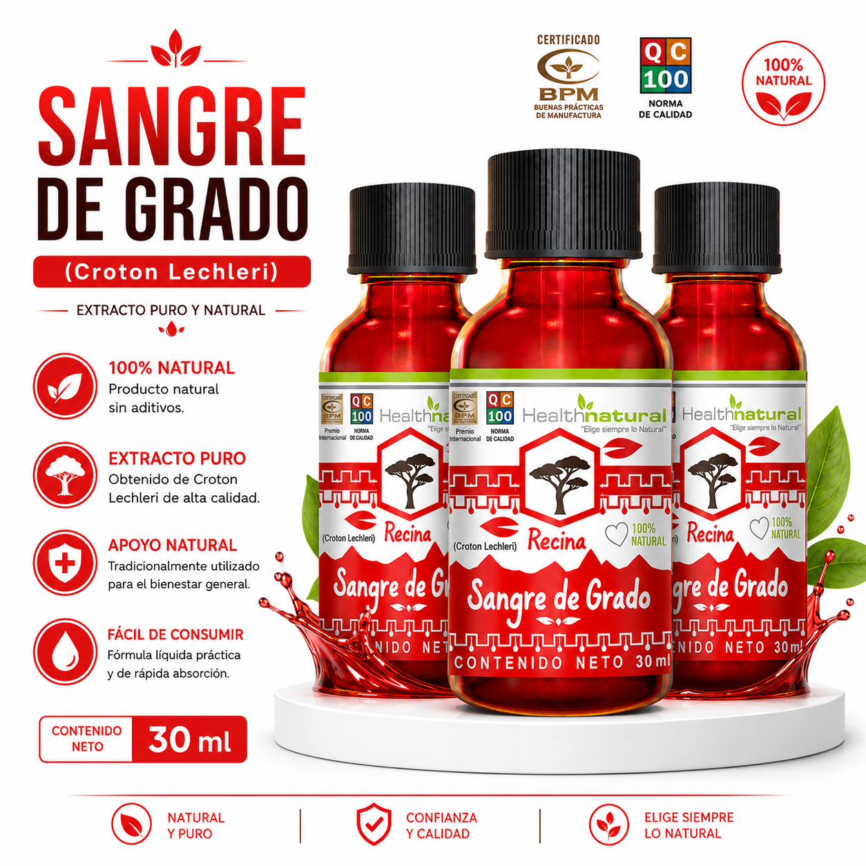 PACK 3 RESINA DE SANGRE DE GRADO HEALTHNATURAL 90ML - 1