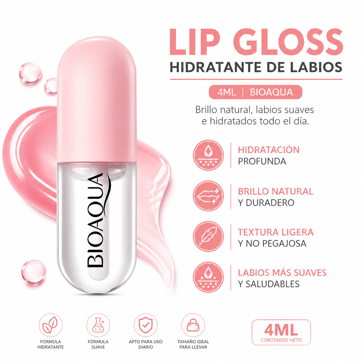 LIP GLOSS HIDRATANTE DE LABIOS 4ML BIOAQUA - 1