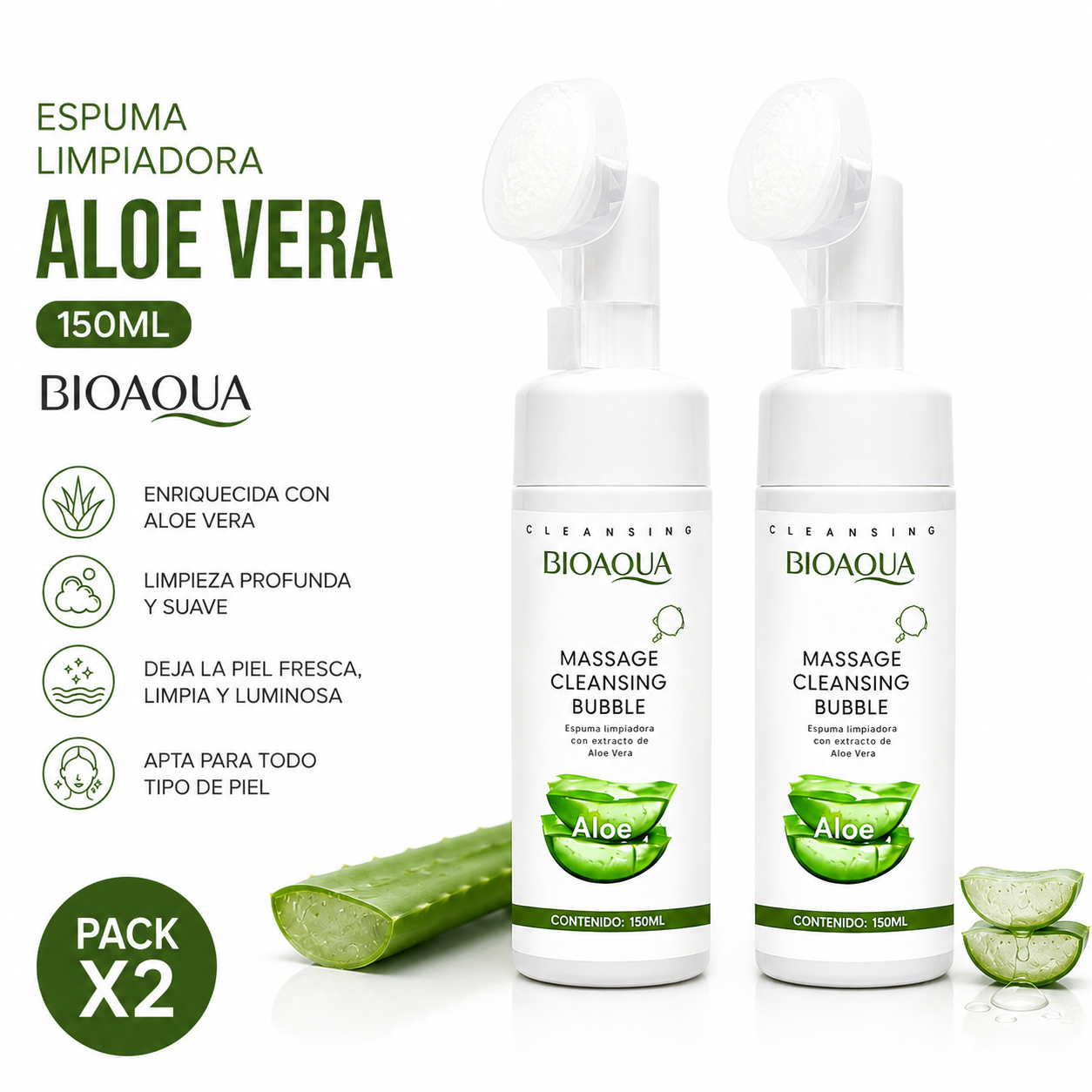 PACK 2 ESPUMA LIMPIADORA ALOE VERA 150ML BIOAQUA - 1