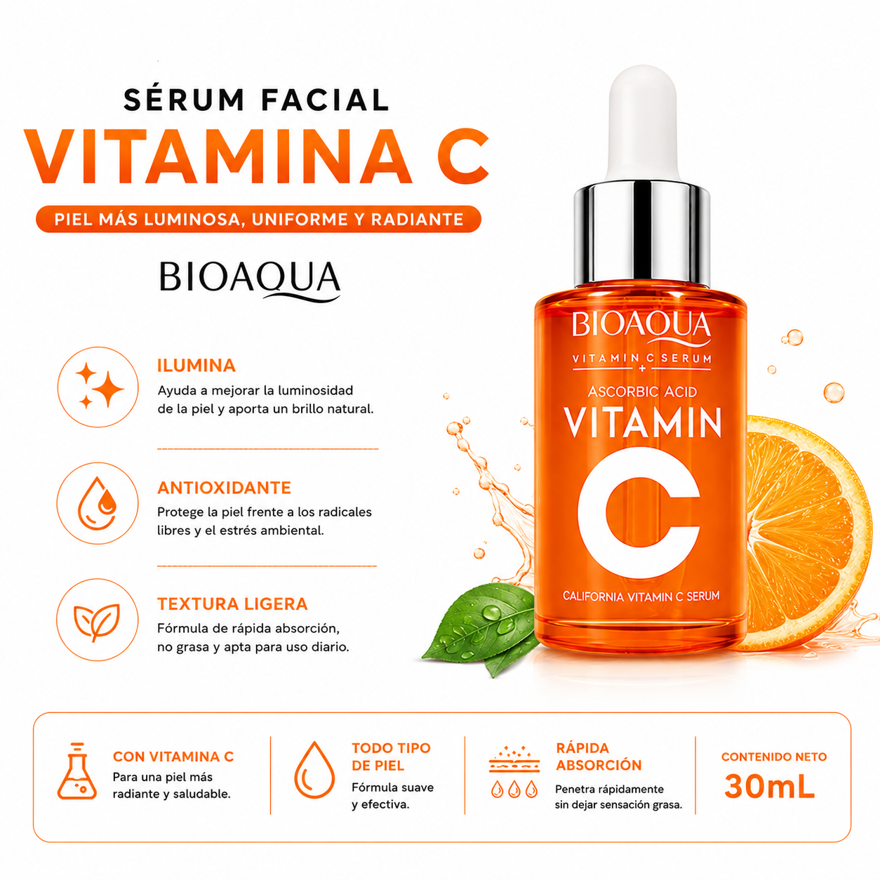SÉRUM FACIAL VITAMINA C 30ML BIOAQUA - 1