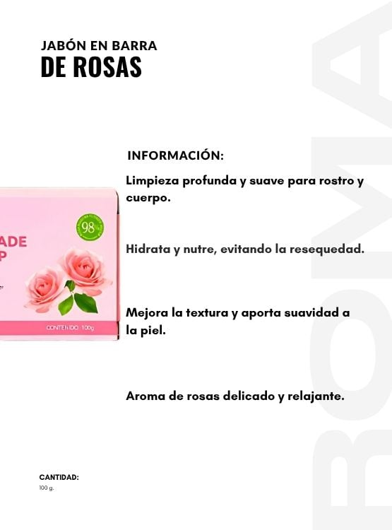 JABÓN EN BARRA DE ROSAS BIOAQUA 100G - 2