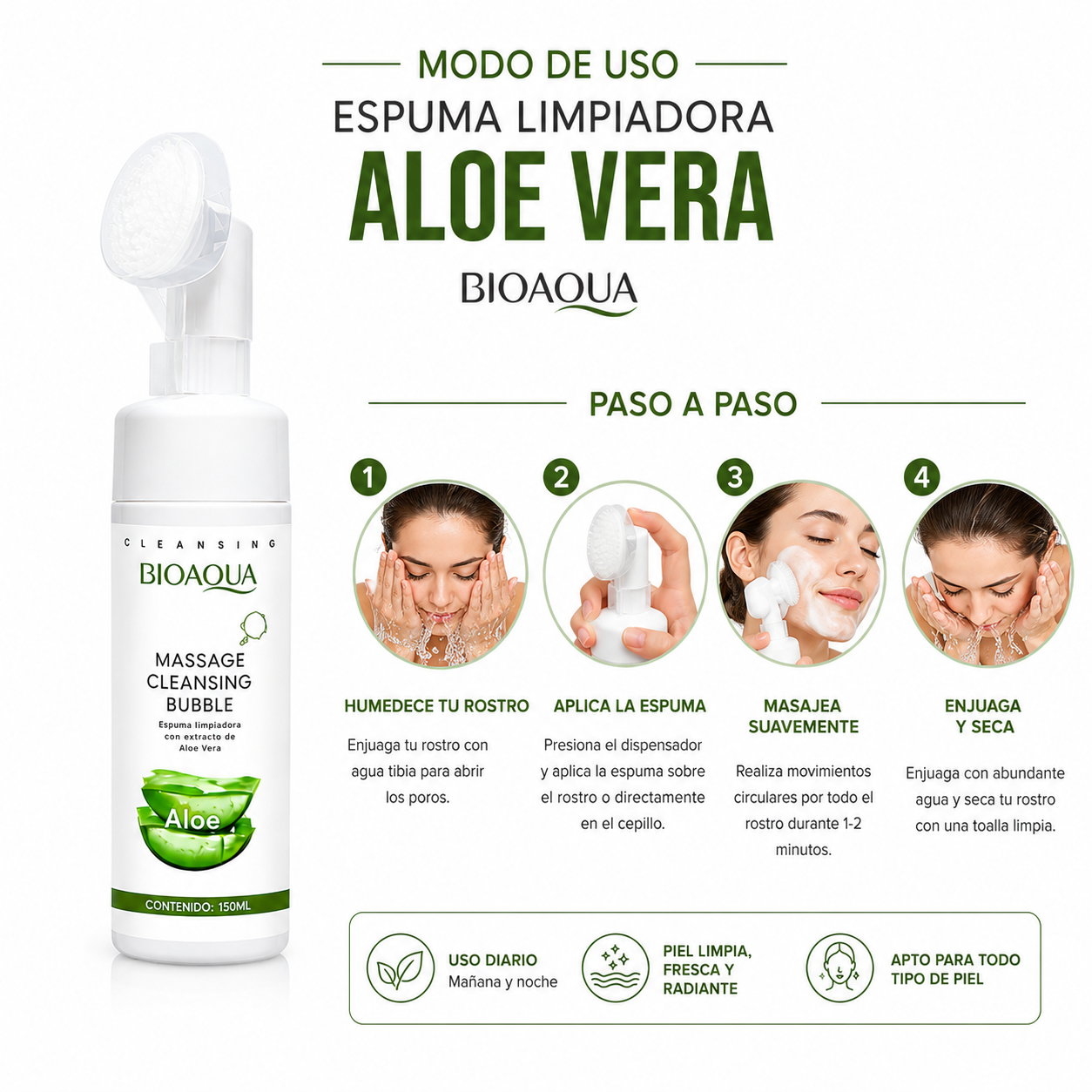 PACK 3 ESPUMA LIMPIADORA ALOE VERA 150ML BIOAQUA - 3