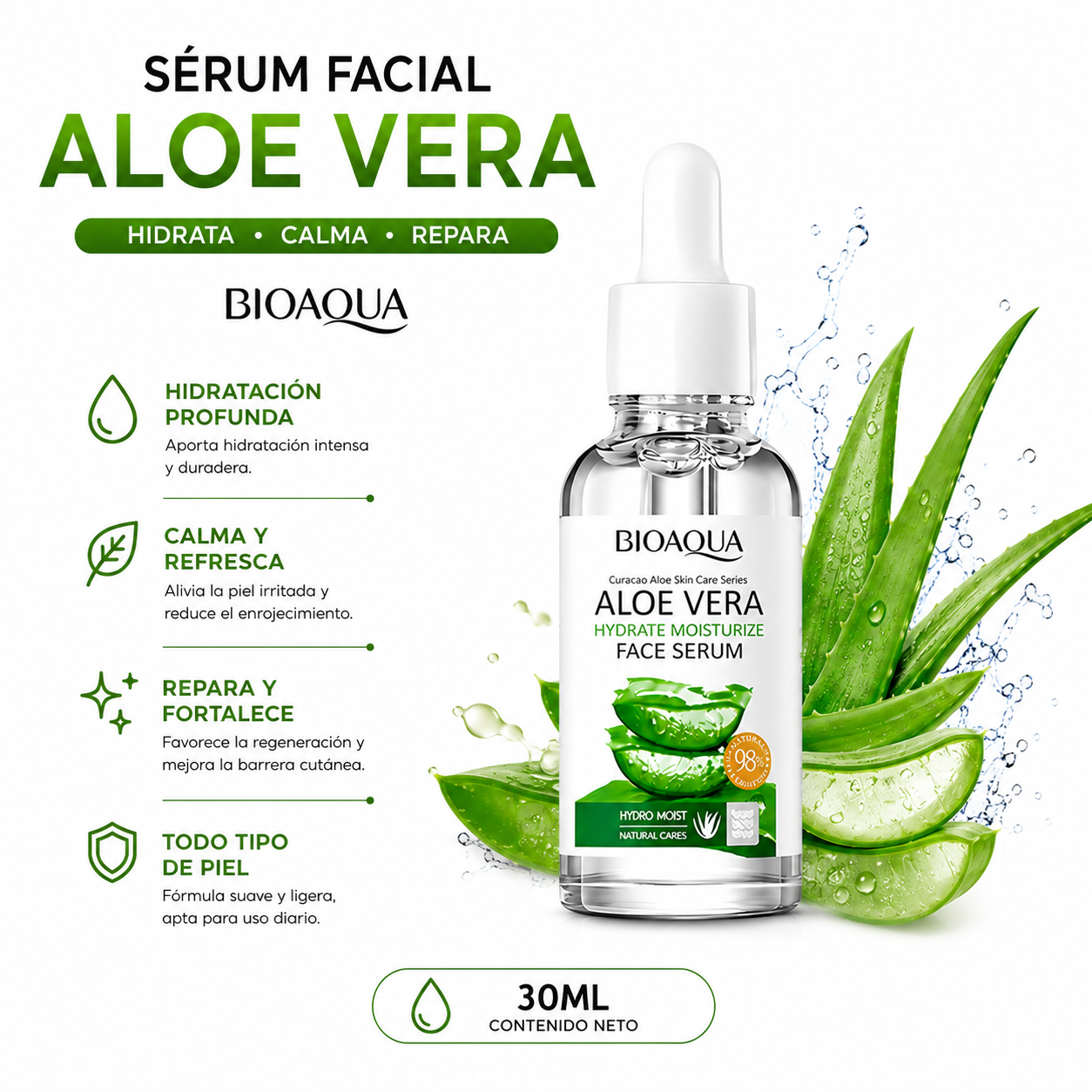 SÉRUM FACIAL ALOE VERA 30ML BIAOQUA - 1