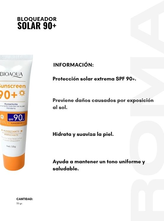 PACK 3 BLOQUEADOR SOLAR 90+ 50G BIOAQUA - 2