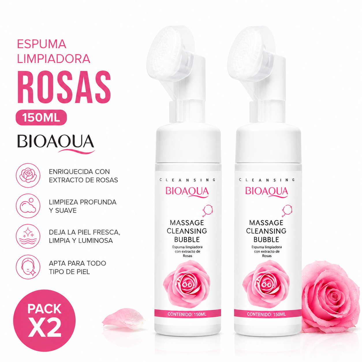 PACK 2 ESPUMA LIMPIADORA ROSAS 150ML BIOAQUA - 1