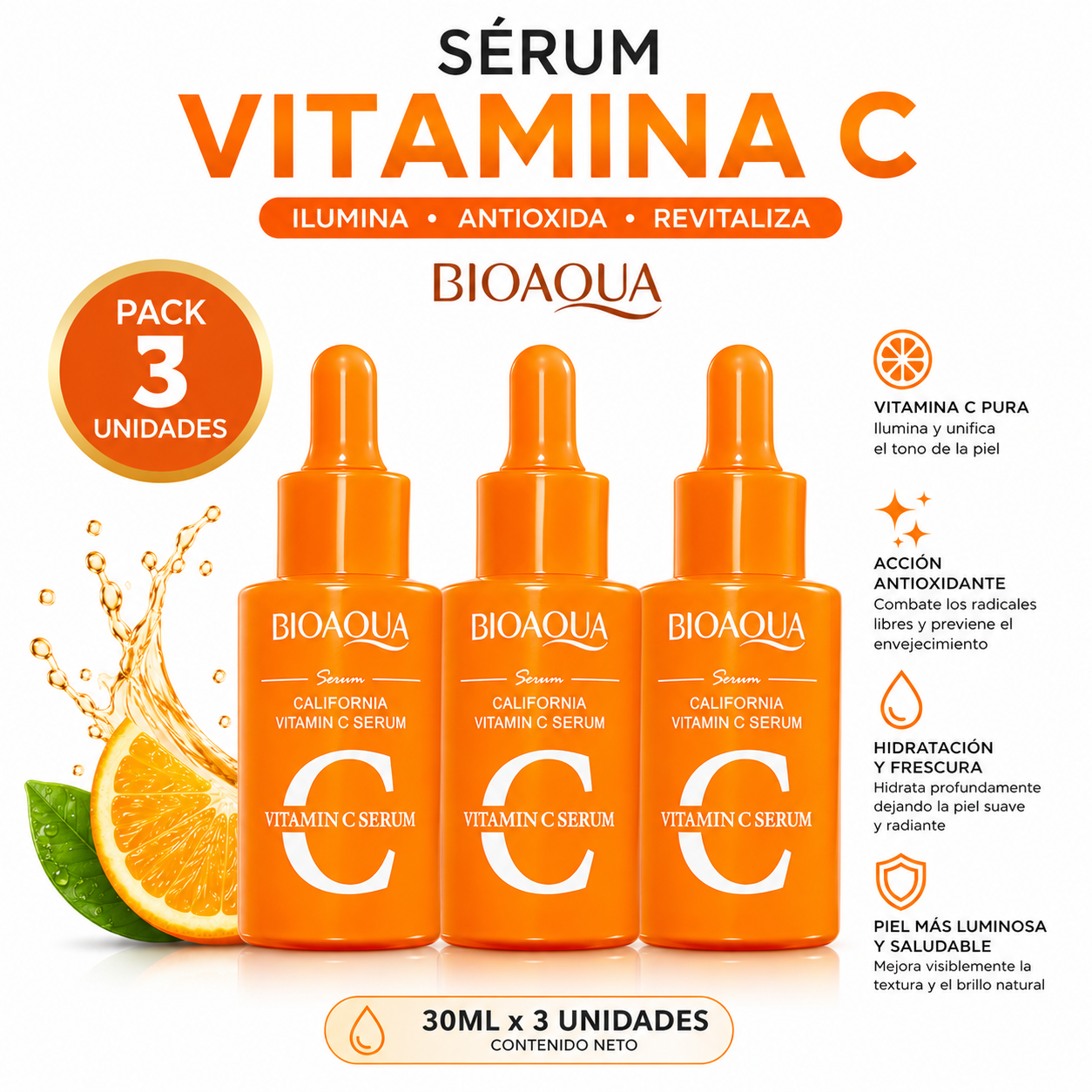 PACK 3 SÉRUM CALIFORNIA VITAMINA C 30ML BIOAQUA - 1
