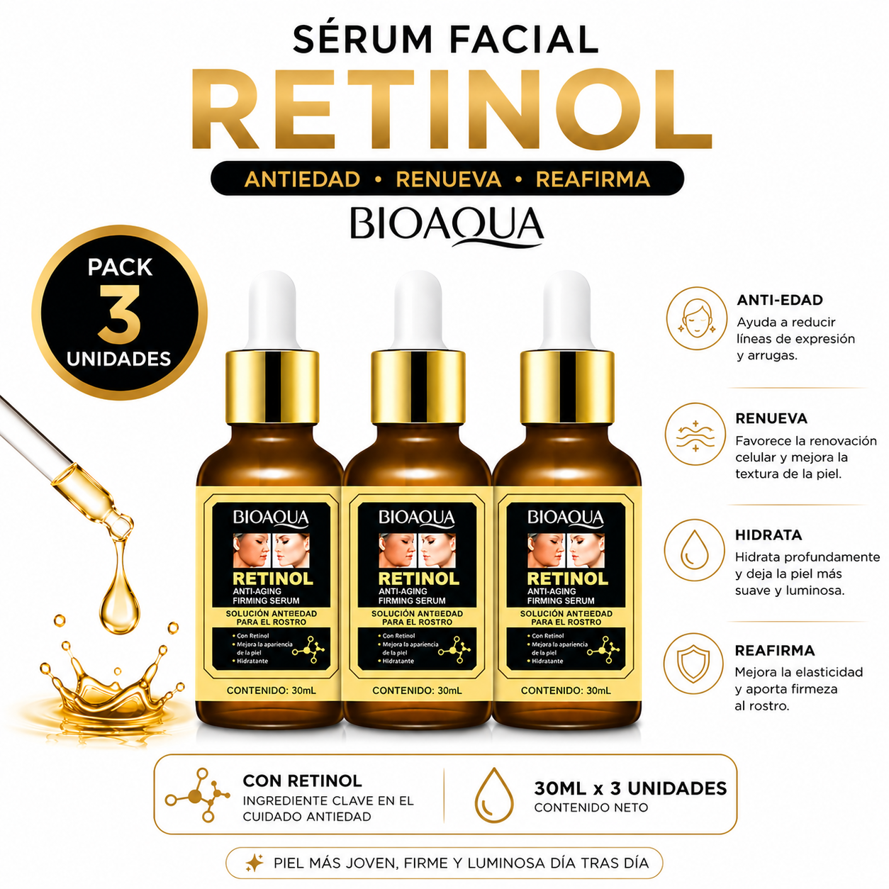 PACK 3 SÉRUM FACIAL RETINOL 30ML BIOAQUA - 1