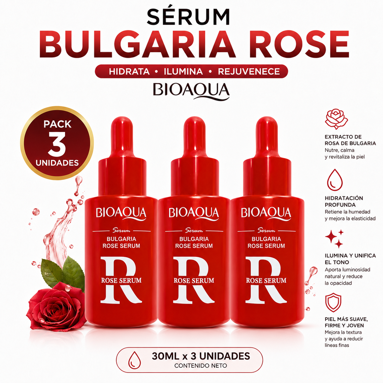 PACK 3 SÉRUM BULGARIA ROSE 30ML BIOAQUA - 1