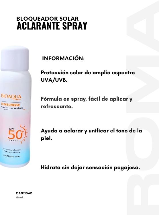 PACK 3 BLOQUEADOR SOLAR ACLARANTE SPRAY 150ML BIOAQUA - 2