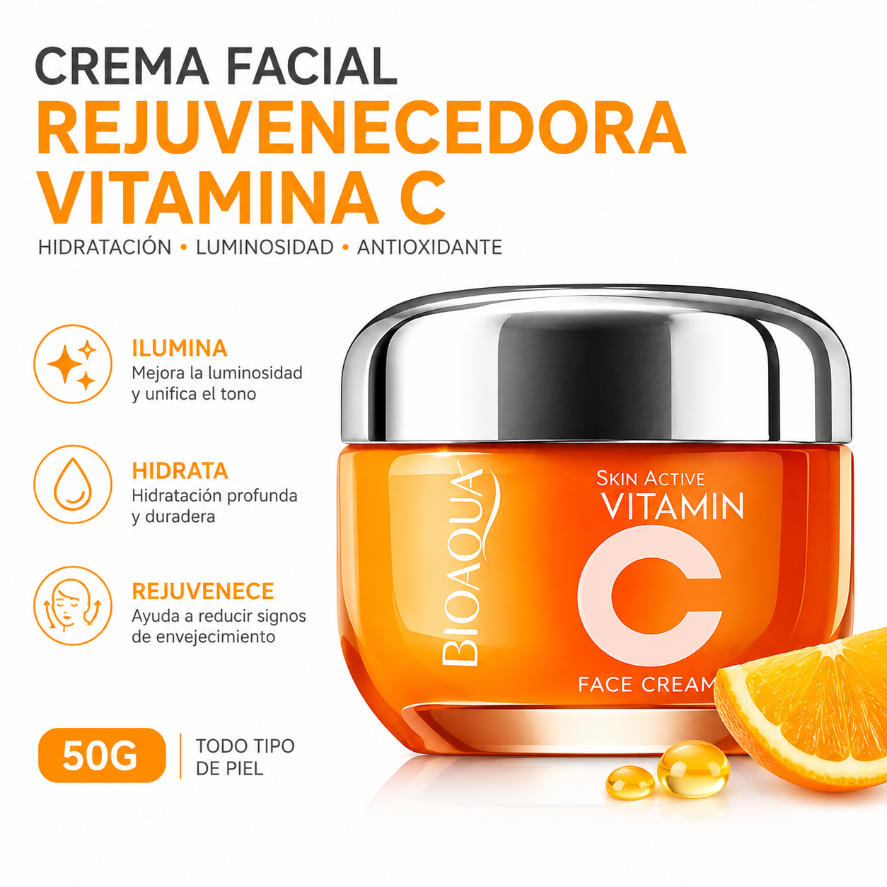 CREMA FACIAL REJUVENECEDORA VITAMINA C 50G BIOAQUA - 1
