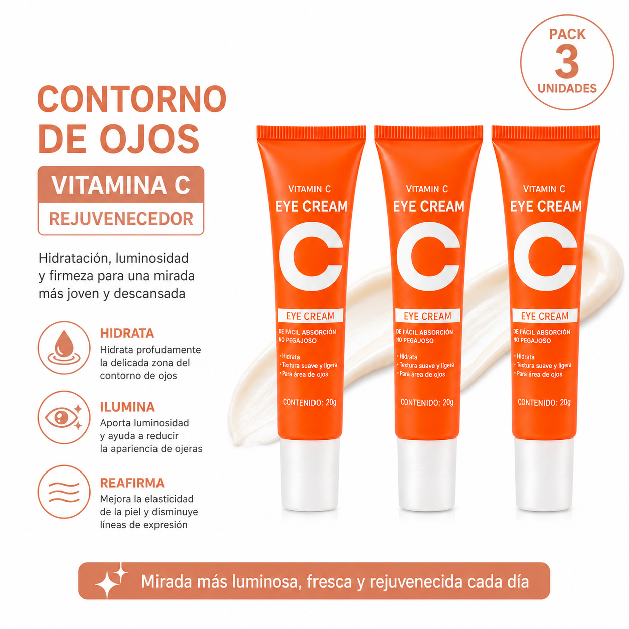 PACK 3 CONTORNO DE OJOS VITAMINA C 20G BIOAQUA - 1